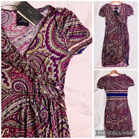ZARA BAISC Wrap T shirt Dress M Short Sleeves Casual Formal Summer Spring Fall - Picture 1 of 11